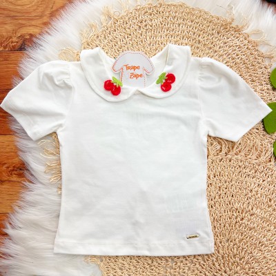 Conj. Blusa Cerejinhas e Short Saia - Off White e Vermelho
